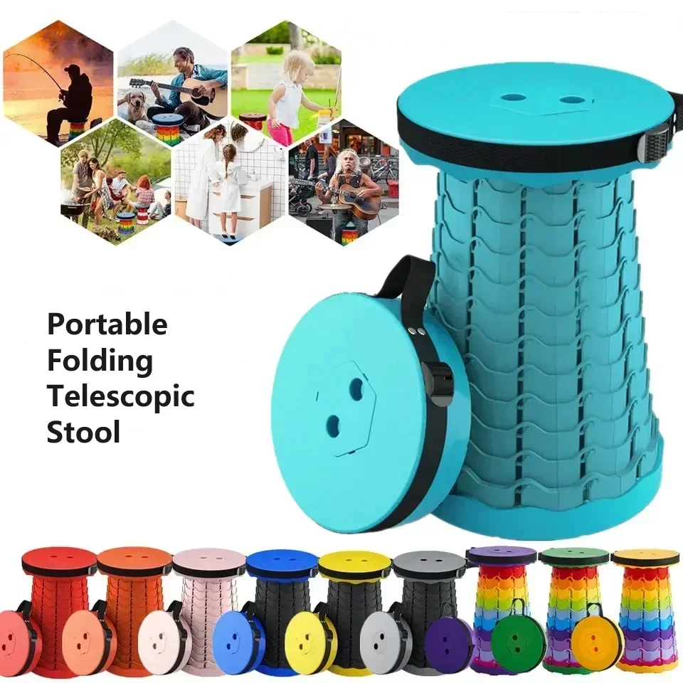 Hot Portable Folding Telescopic Stool Lightweight Plastic Subway Queuing Chair and Outdoor Camping Fishing with Carry Bag