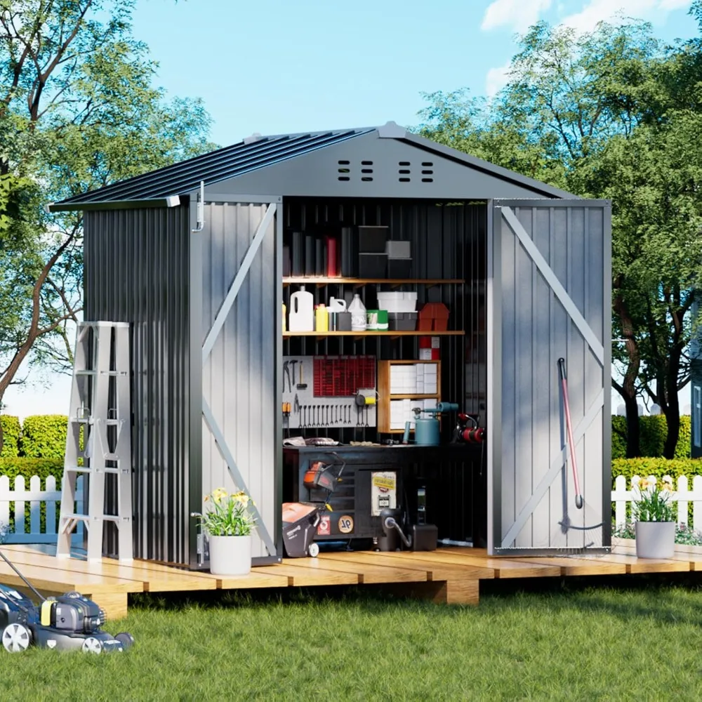 

Shed Outdoor Storage Shed Metal,Lockable Doors Tool Sheds with Sloping Roof, with Air Vent,Steel Garden Shed
