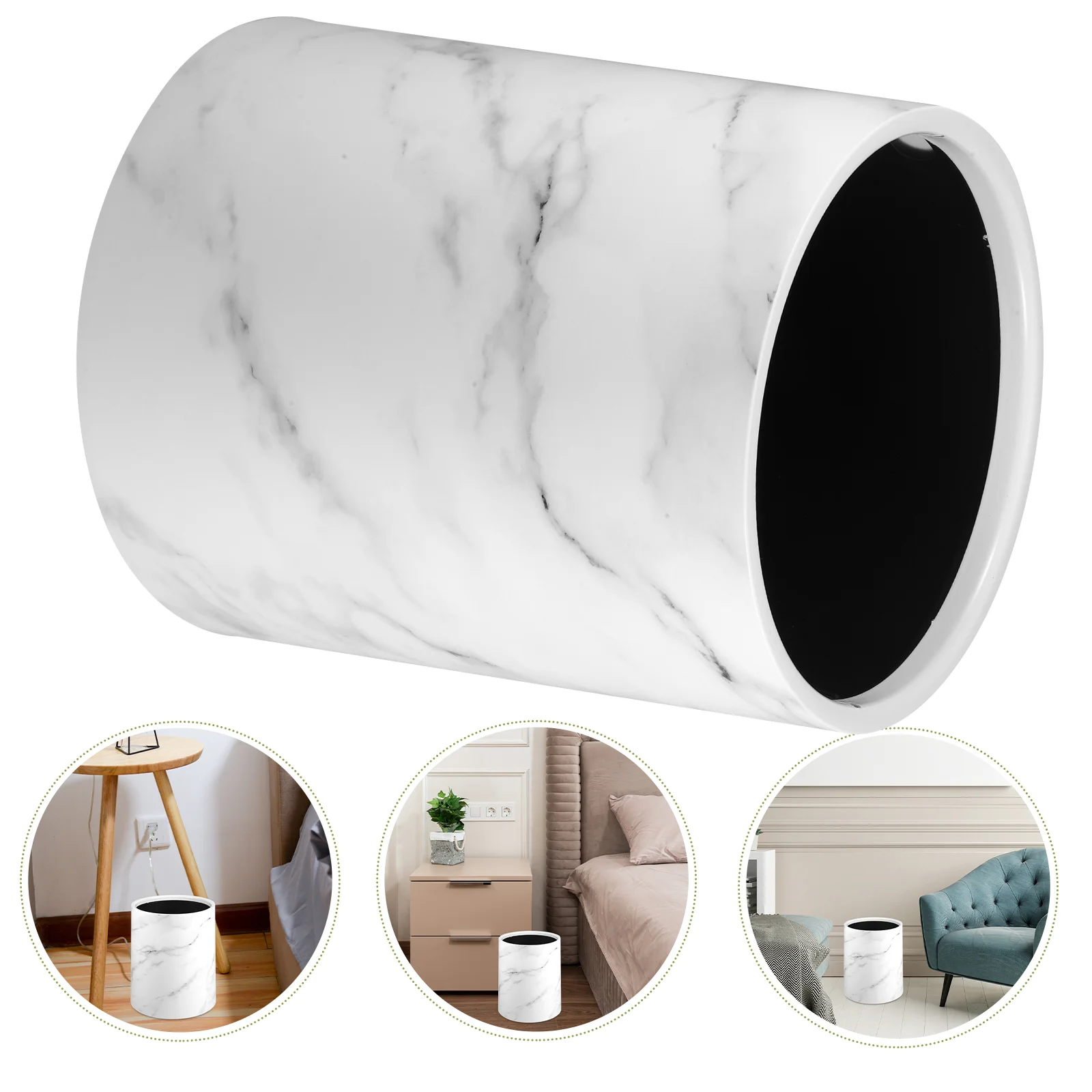 2PCS Marble Texture Double Layer Trash Can Sturdy Modern Large Capacity Marble Bathroom Trash Can Home Office Waste Paper Basket