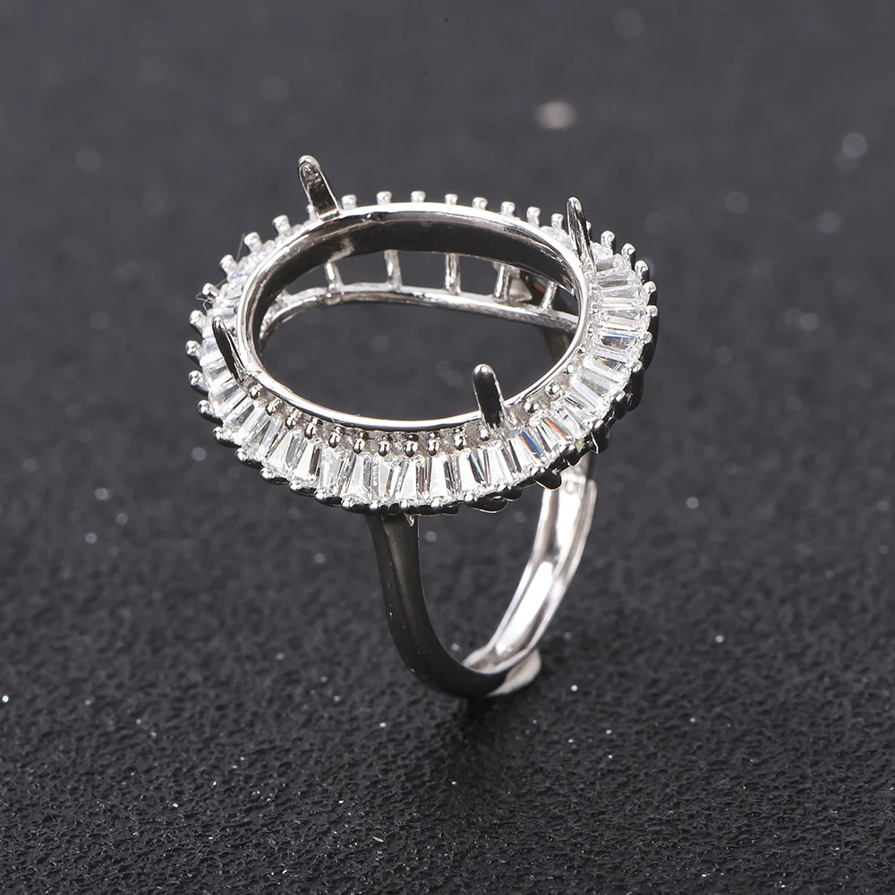 13x18mm S925 Silver Oval Solid Shank Ring Base, Diamond Accent Bridal Setting for Gemstones, Handcrafted Jewelry Making Supplies