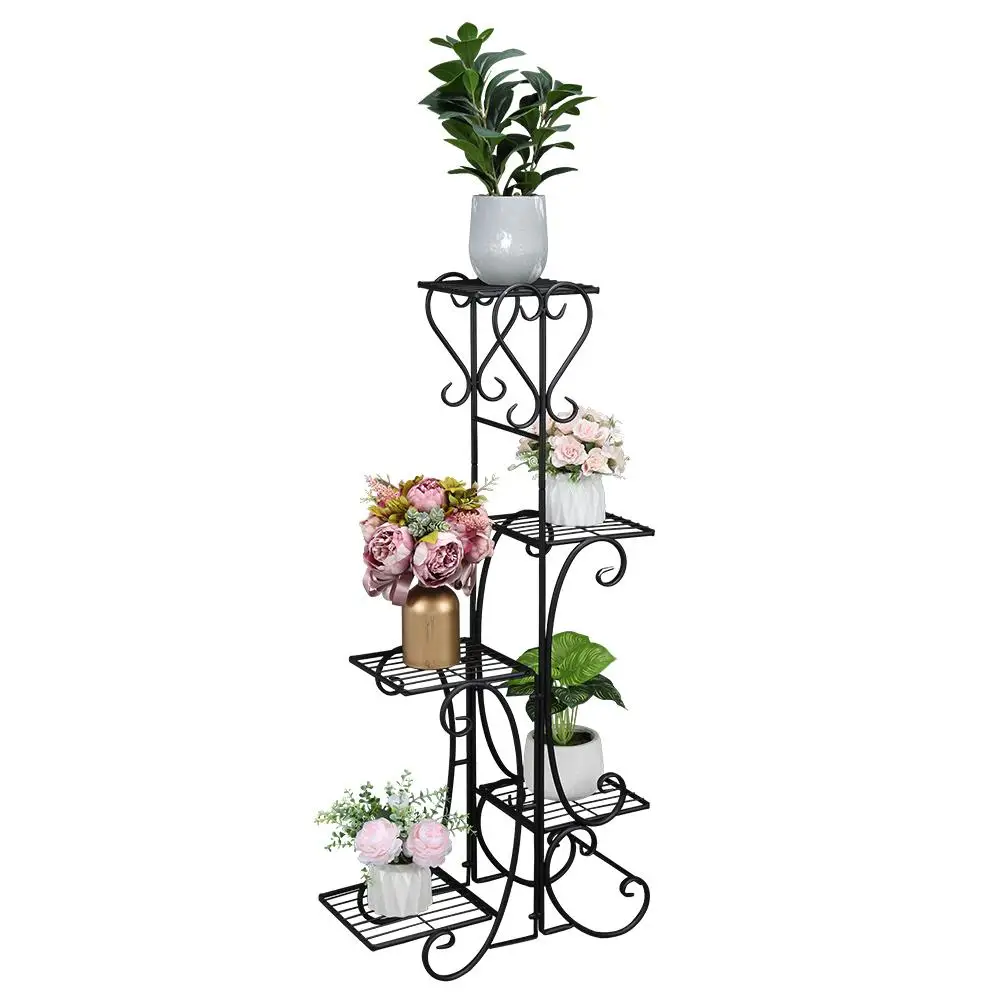 5-Tier Black Plant Stand - Indoor Outdoor Flower Display Shelf for Gardens & Patios