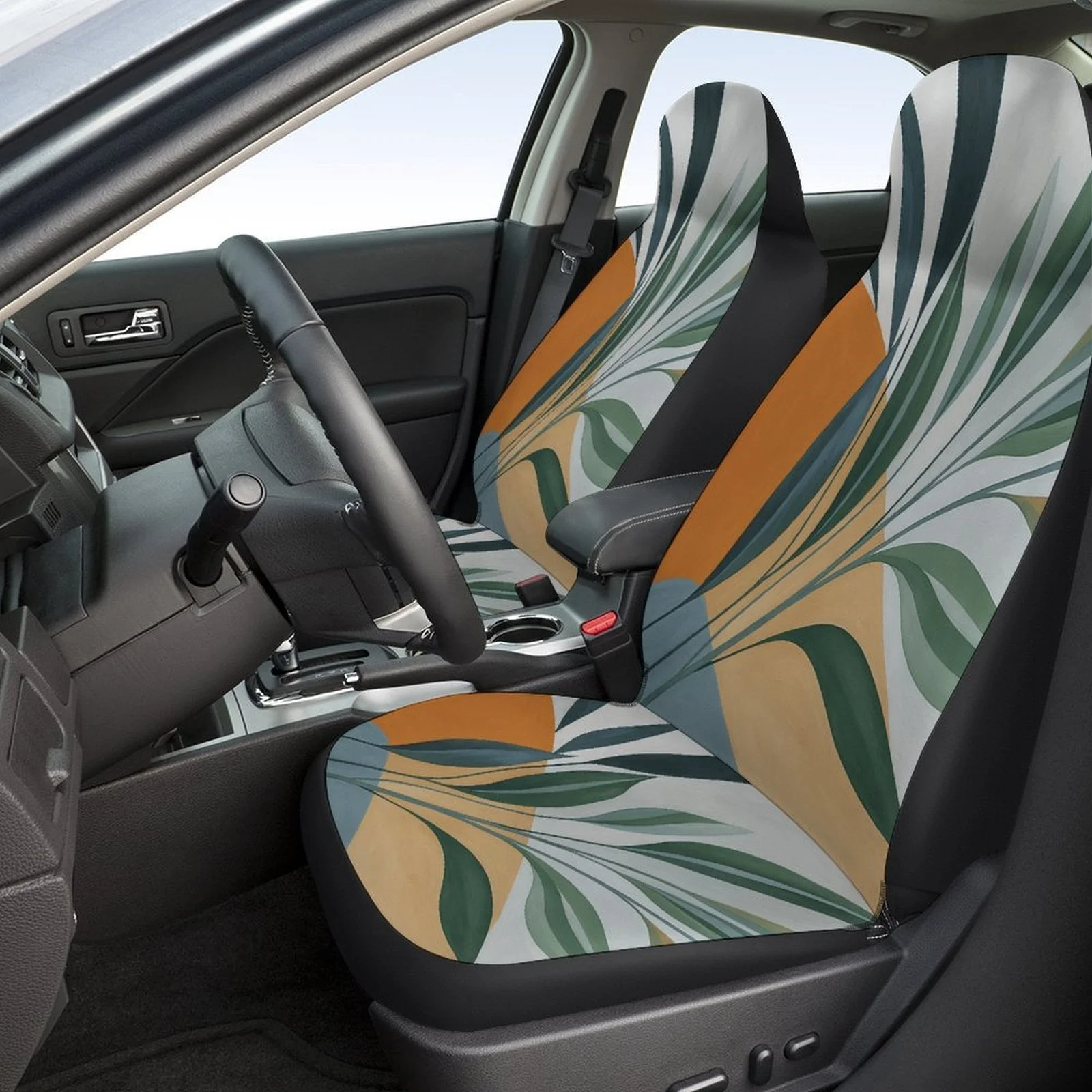 Set Of Car Seat Covers Featuring A Leaf Design, Suitable For Various Vehicles. Stylish And Unique, These Full Set Covers Your Se