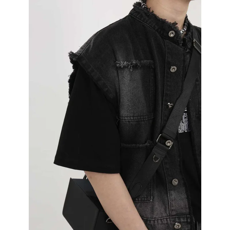 

Мужской жилет American High Street, высококачественный нишевый многослойный жилет без рукавов с градиентом и потертостями