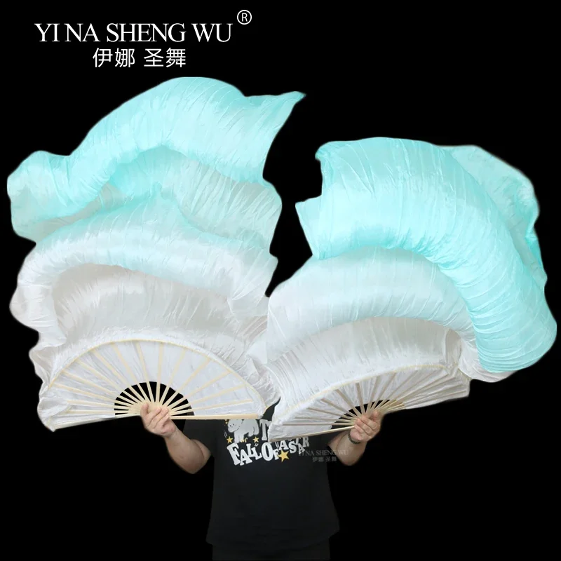 Danse du ventre véritable voile de soie ventilateur colorant à la main femmes église louange danse du ventre compétition accessoires lumière soudeuse dégradé danse soie ventilateurs