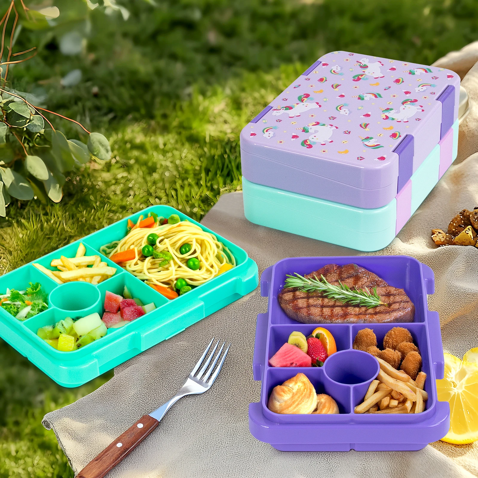 Entzückende Kinder-Lunchbox für Studenten, mikrowellengeeignet, Reise-Bento-Box, Halloween-Behälter, tragbar, auslaufsicher, Obstsalat, Bento-Box – Detail 7