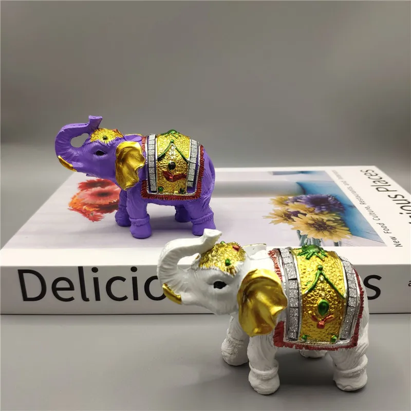 

Thailand Hand Plated Colored Auspicious Resin Elephant Mini Pocket Putting Hone Decorate Gift Statue Keepsake