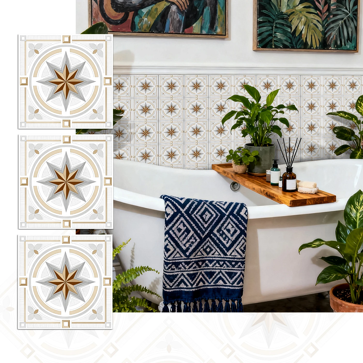 

36 pieces of minimalist floral tile stickers, self-adhesive wall stickers, waterproof kitchen, bathroom and home decoration