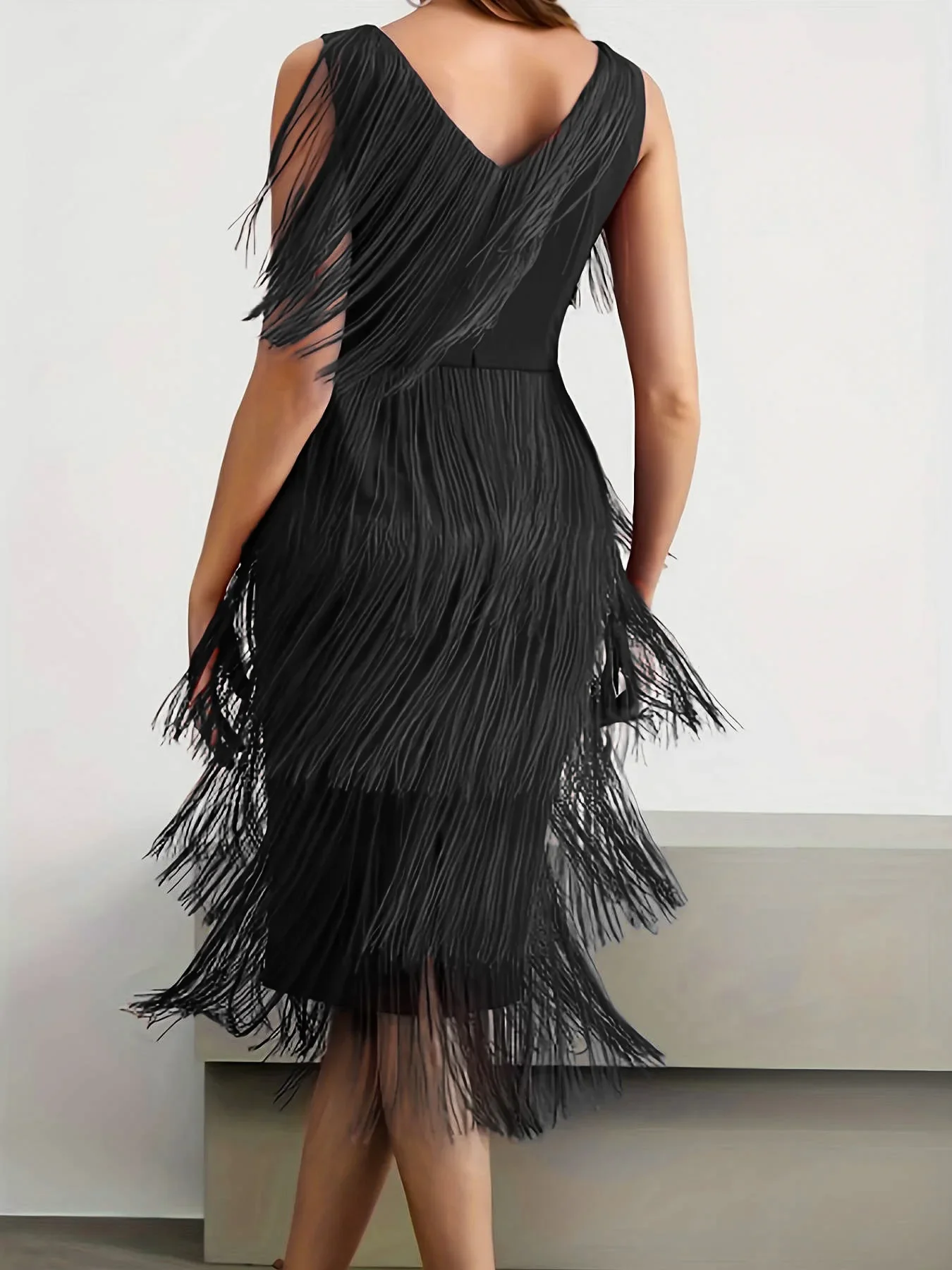 Czerwone sukienki z frędzlami Party V Neck Sleeveless High Waist Women Fringe Dance Evening Birthday Gowns Sexy Club New Loose Robe