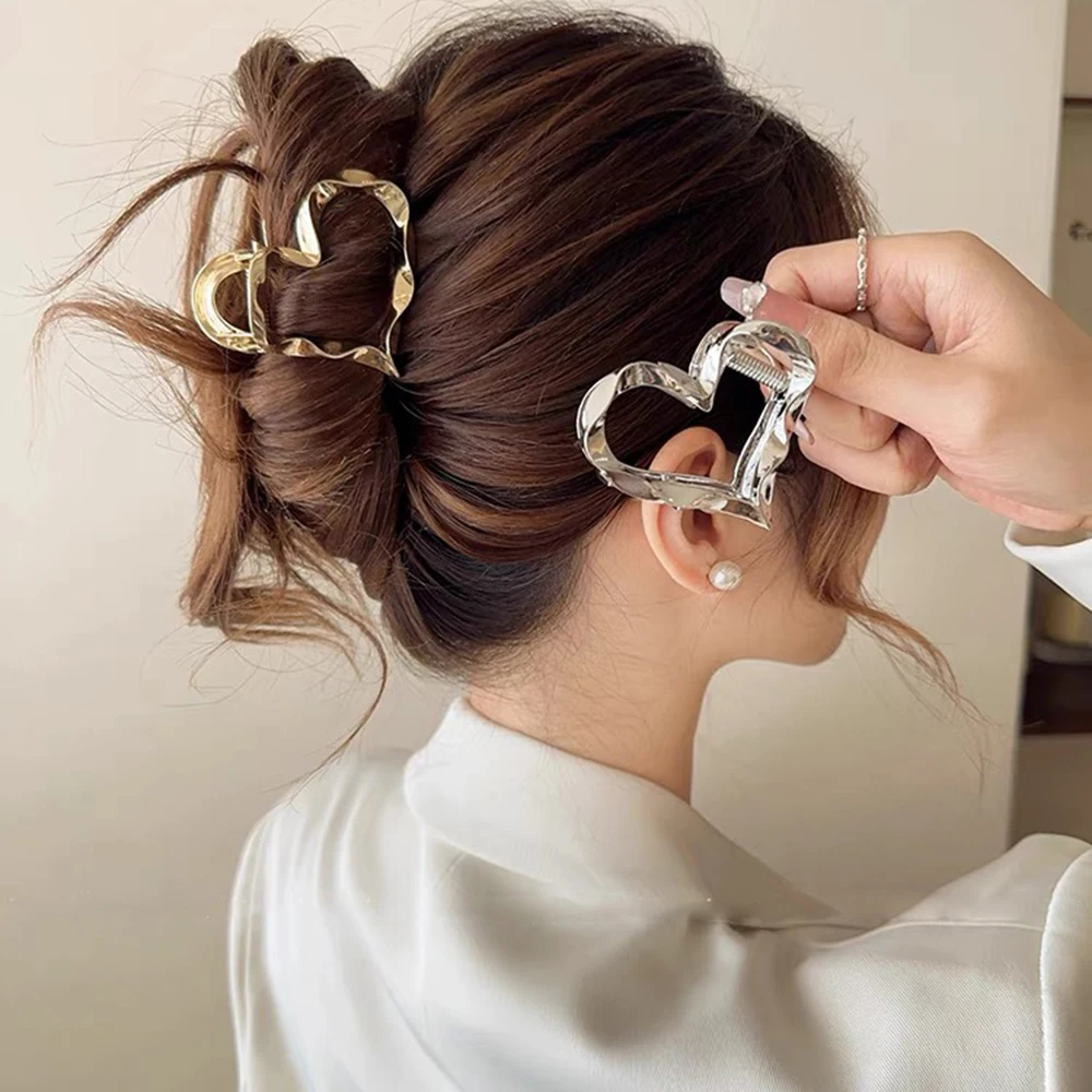 

6cm Liquid Love Alloy Hair Clip Golden Sliver Hairpin Women Ponytail Hair Claw Clip Fashion Styling Tools Hair Accessories