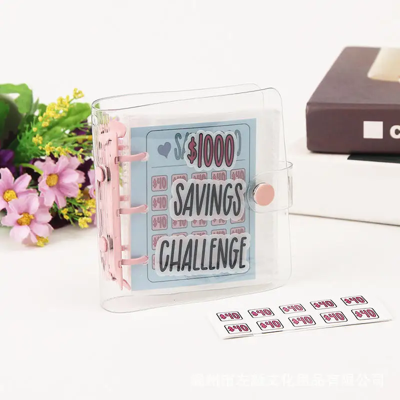 Mini Wallet Saving Challenge Mini $ 1000 Saving Wallet PVC Envelope Challenge Flip Wallet Money Organizer Planner Gift