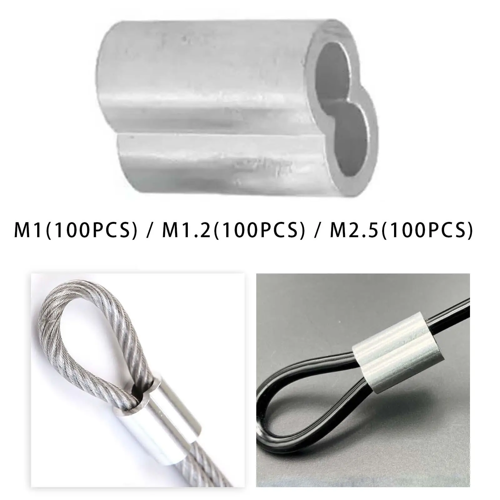 100Pcs Steel Wire Rope Aluminum Sleeve Lightweight Portable Practical Fittings Figure 8 Shaped Clip Steel Wire Rope Accessories