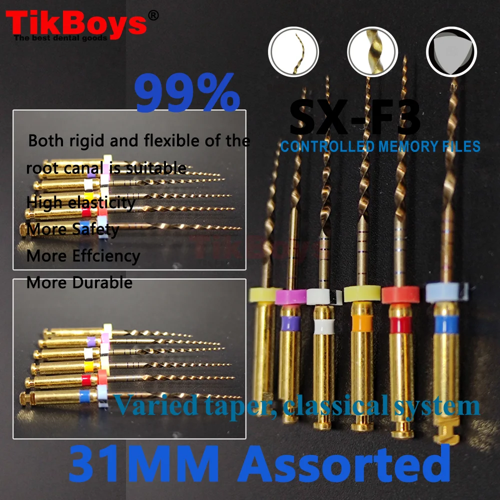 SX-F3 Dental Gold Flexible Files Endo Rotary Files Golden Endodontic 19/21/25mm Nickel Titainium F5Dentistry Root Canal Material