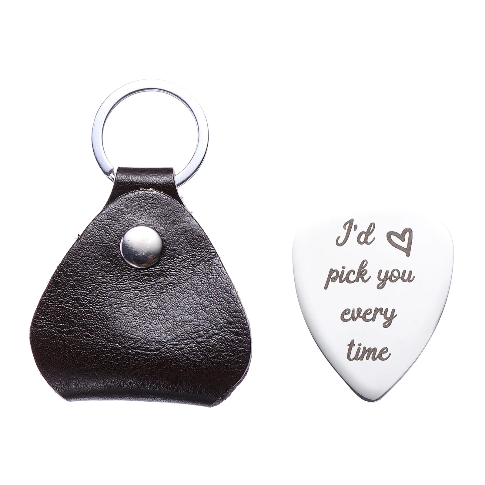 

1 set Comfortable Wide Design Guitar Picks Keychain Valentine Gift No Fading Deformation Stainless Steel with