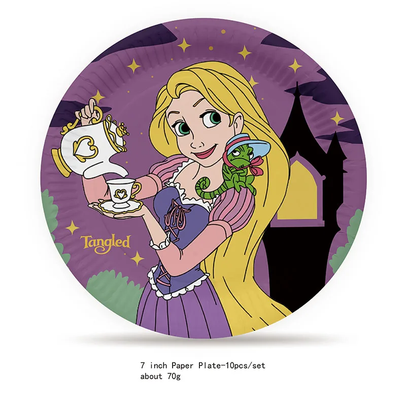 Disney Rapunzel festa di compleanno piatto doccia per bambini paglia a nido d\'ape decorazione per feste palloncino adesivo spilla bottiglia d\'acqua