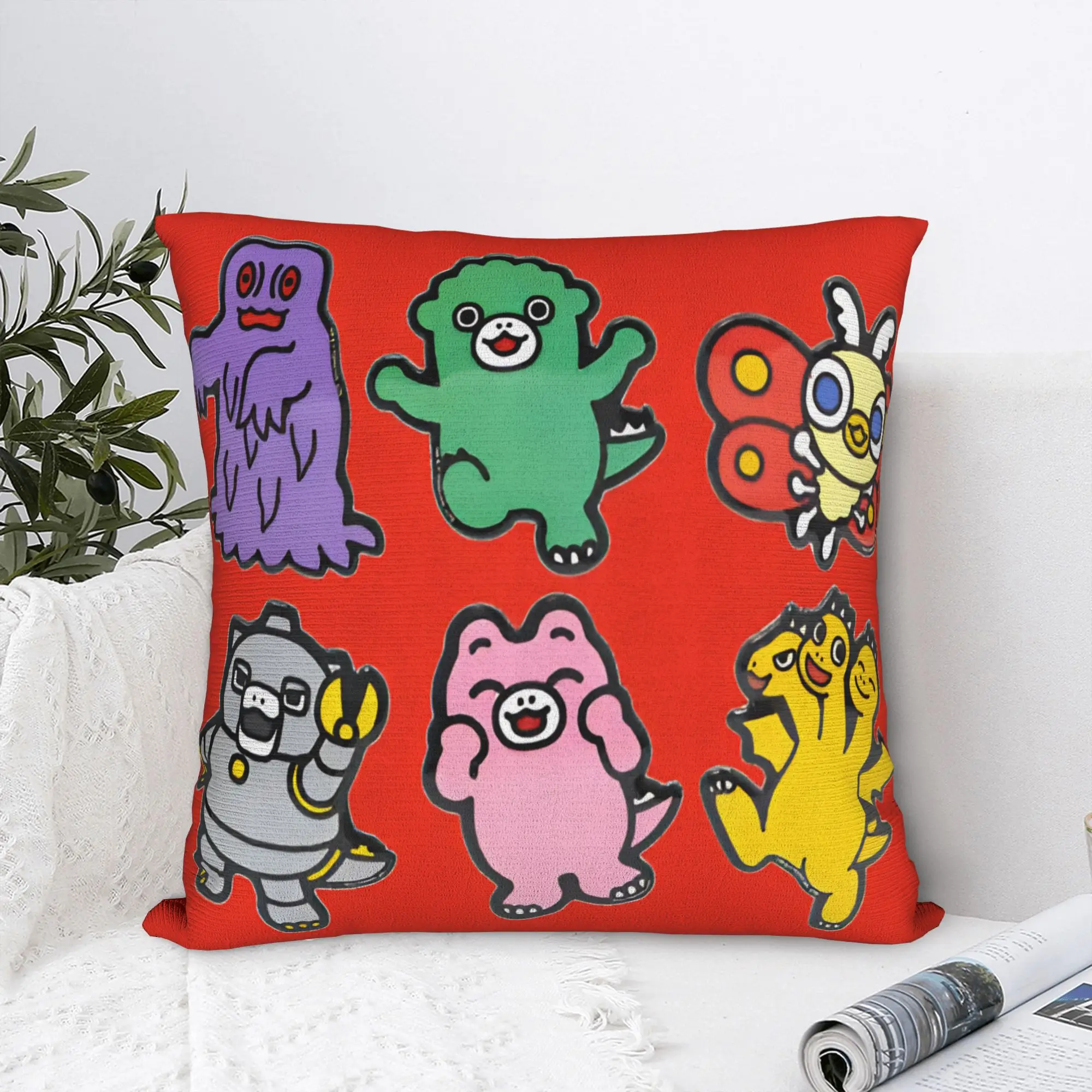 Chibi Monster Raids Again Square Pillow Covers Polyester Sofa 90s Cushion Case Creative Decorative Pillowcase 45*45