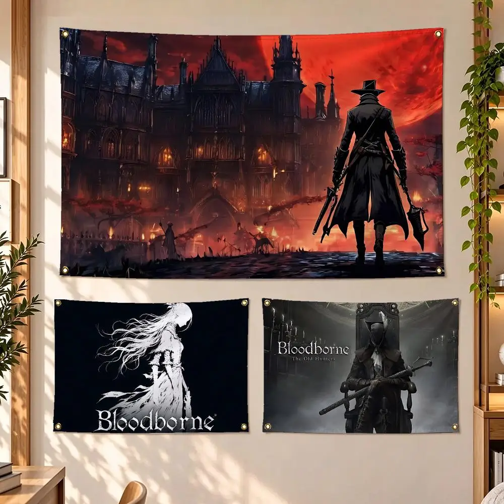 Dark Game Bloodborne Flags Concert Print Backdrop Banner, Home Bedroom Outdoor Wall Hanging Decor