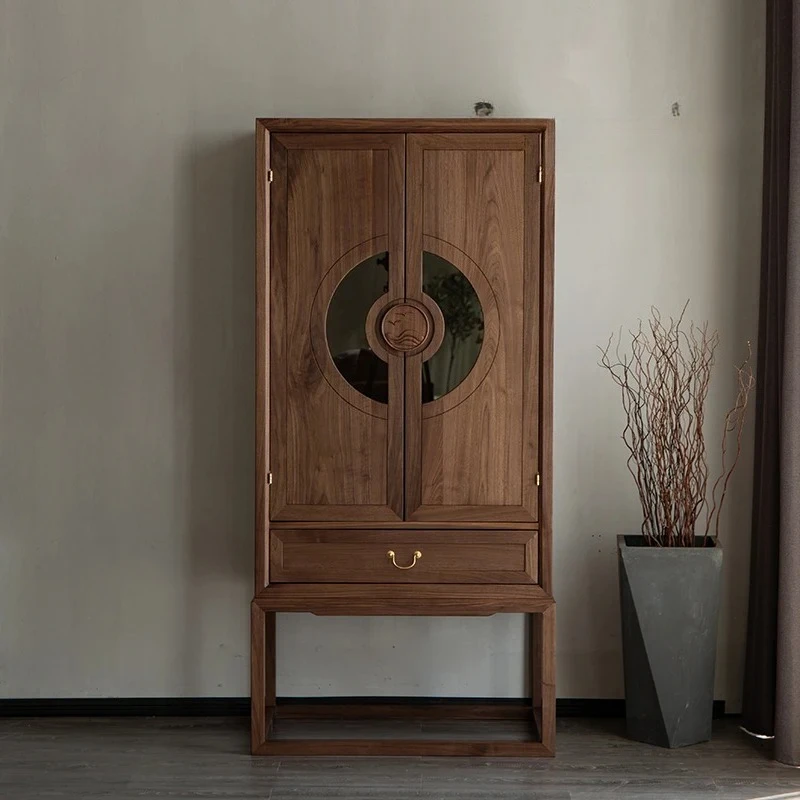 

Solid wood wardrobe New Chinese black walnut home Zen two-door wardrobe Simple villa wardrobe