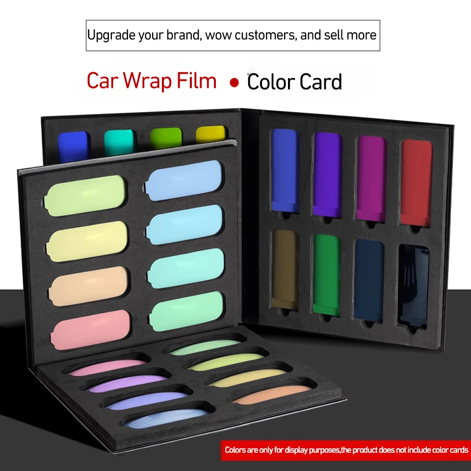 Professional Vinyl Wrap Color Sample Book - 16-Piece Swatch Card Display Kit for Automotive Car Wrapping Color Matching MO-1000