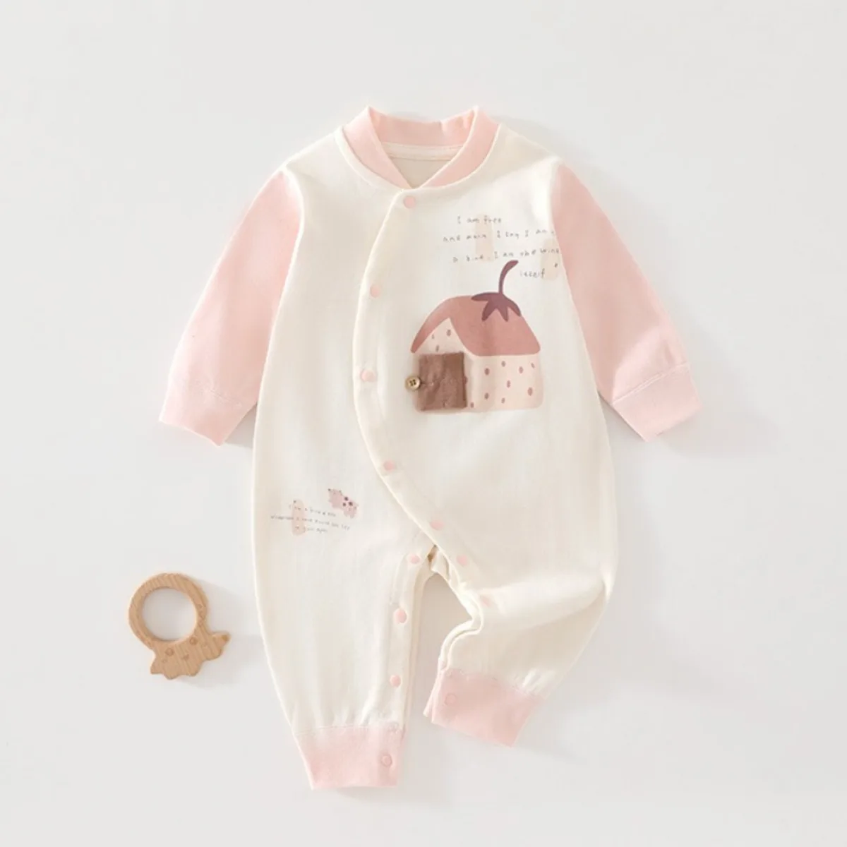 Newborn Baby Romper Long Sleeve Soft Cotton Onesie Cute Cartoon Print Breathable Bodysuit Snap Closure Spring Fall Clothes 0-18M