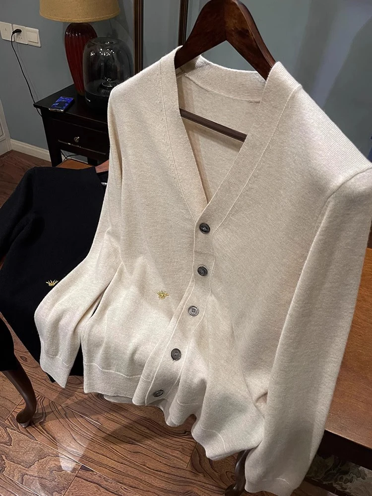 

Мягкий кардиган из чистой шерсти для мужчин, модная верхняя одежда, удобный, дышащий, теплый, с V-образным вырезом, длинный рукав, осень-зима