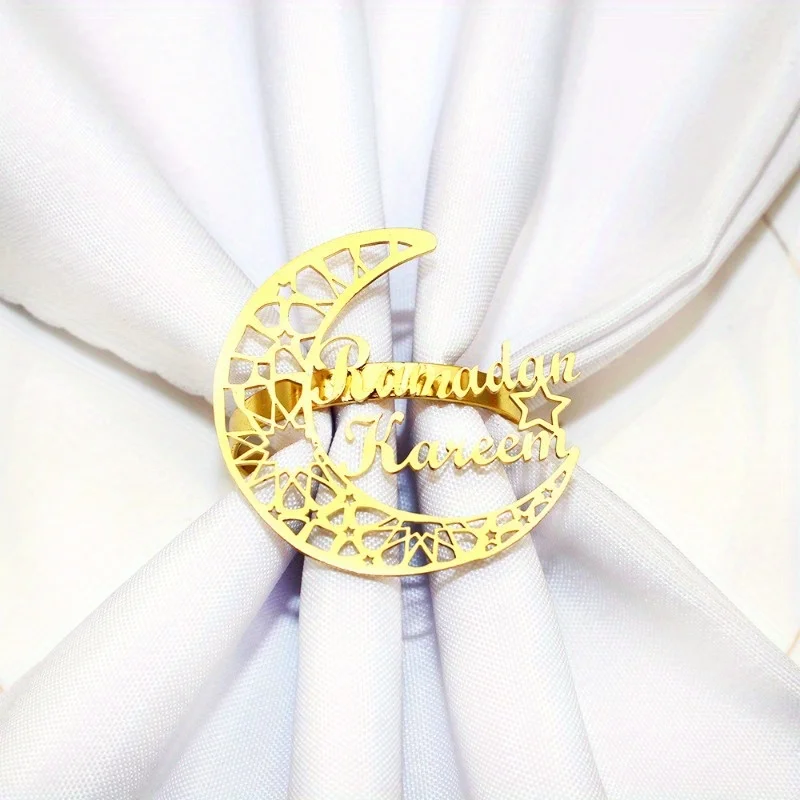 2/6pcs Eid Al Fitr Party Decoration Moon Napkin Ring, Napkin Buckle, Metal Napkin Ring, Eid Al Fitr Decoration Supplies, Gifts