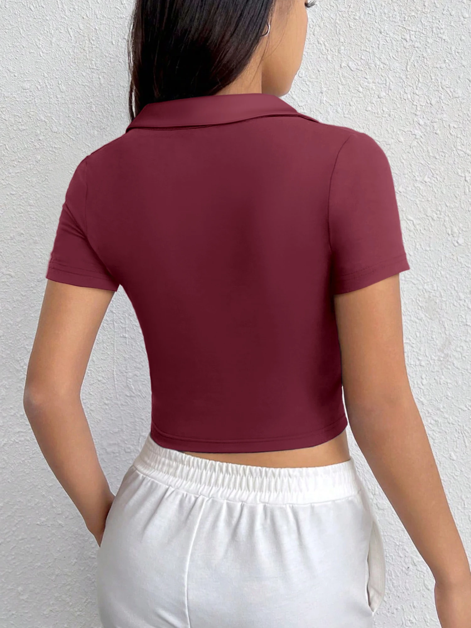 Retro MAMA Varsity Letter Crop Polo Tee Women Lapel V Neck Short Sleeve Slim Cropped Top Casual Mother's Day Outfit T-Shirt
