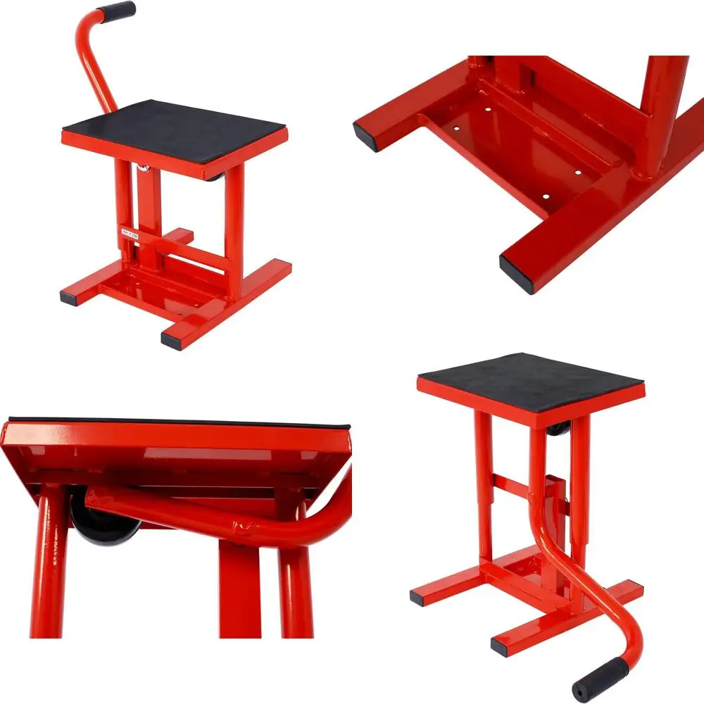 

Adjustable Motorcycle Stand, 11-16.5 Height, 330 lbs Capacity, Heavy Duty Steel, Red