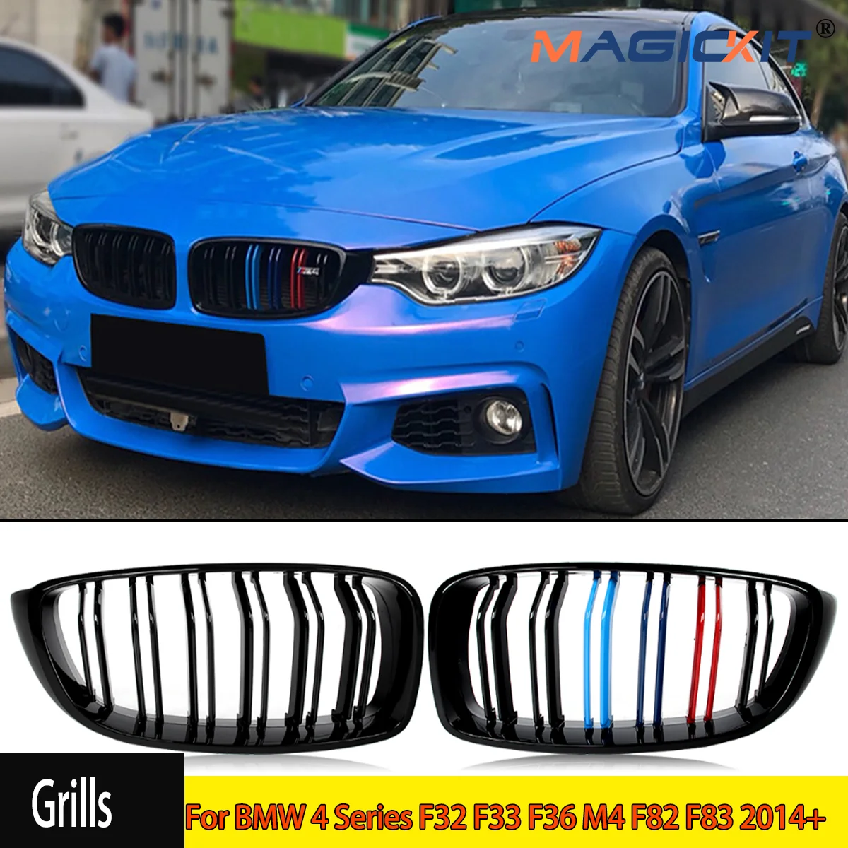 MAGICKIT Pair M-Color Front Kidney Grille For BMW 4 Series F32 F33 F36 M4 F82 F83 2014+