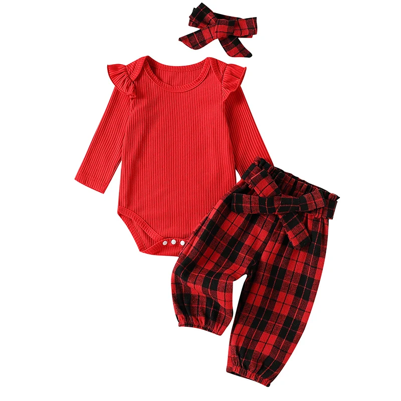 Newborn Infant Girl Clothes Rib Knit Romper Daisy Print Pants Headband Baby Clothes for Girls 0 3 6 12 18 24 Months