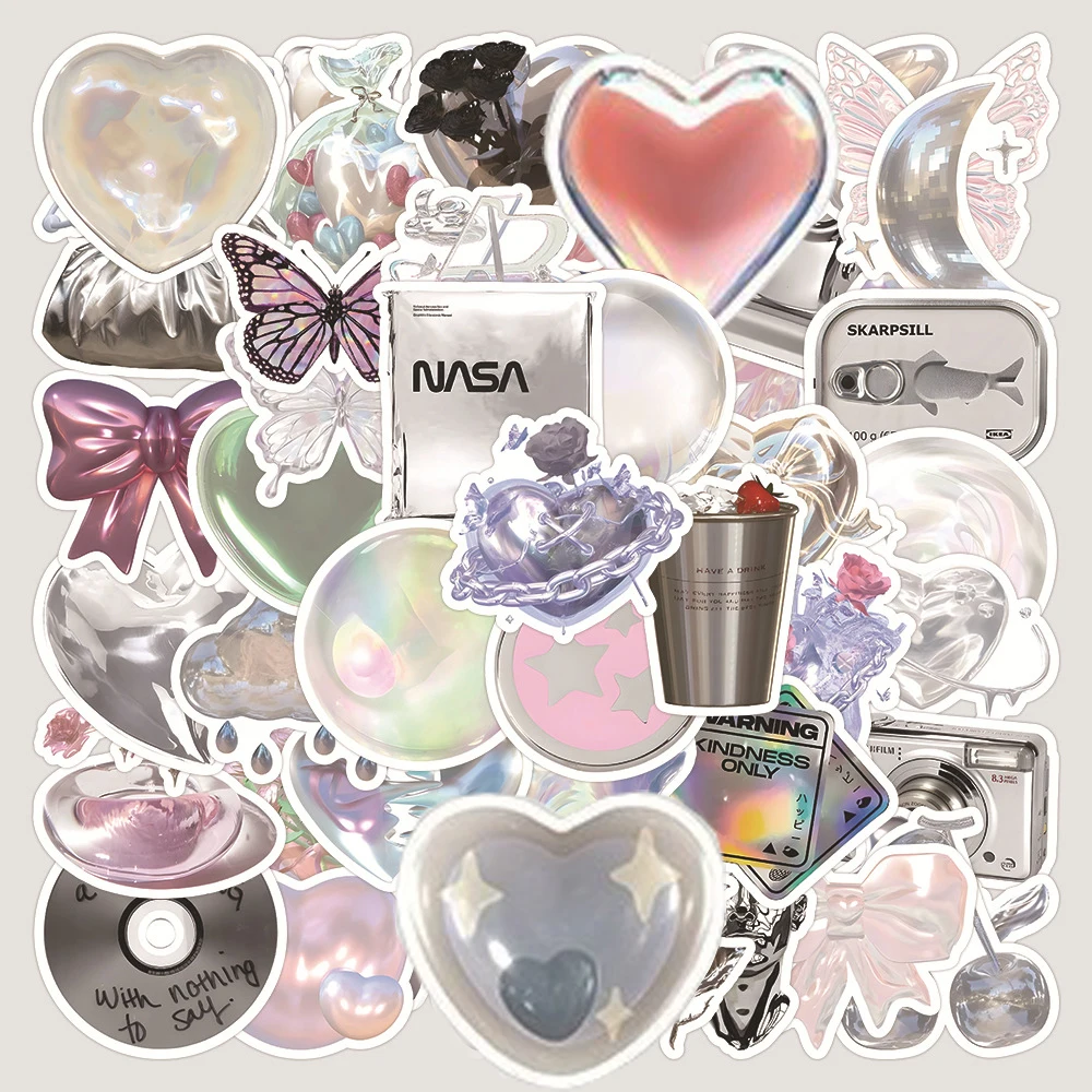 10/30/60pcs Ins Style Shiny Silver Pink Stickers Aesthetic Graffiti Decoration DIY Skateboard Phone Fridge Bike Cute Decals Toys