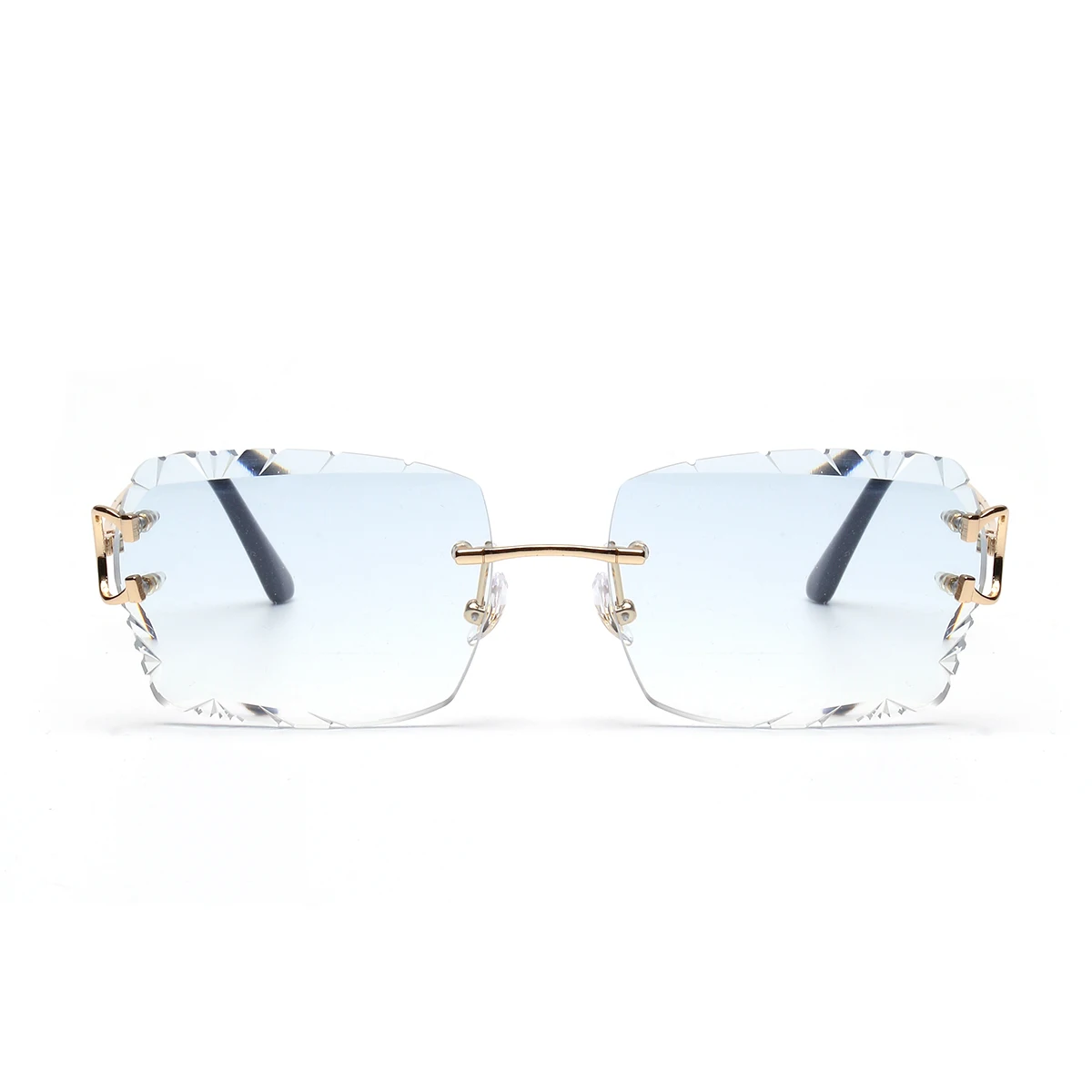 Ruiao luxo de alta qualidade sem aro diamante corte lente náilon uv400 óculos de sol moda quadrado pernas metal óculos para homens