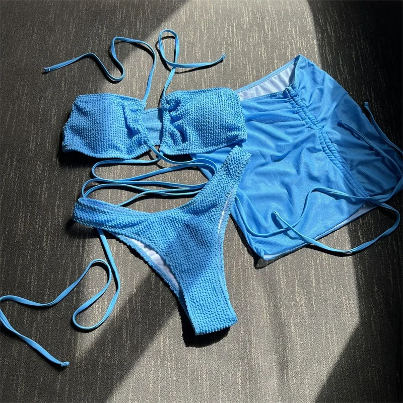 Maillot de bain 3 pièces pour femmes, sous-vêtements, soutien-gorge, mini robe courte, bikini de plage, sexy, décontracté, streetwear, été, 03Hot Girl