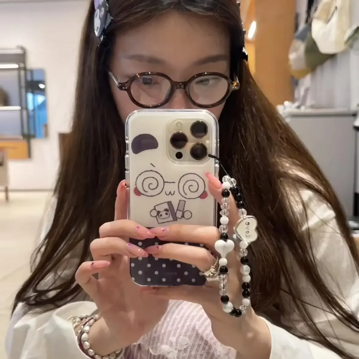 Korean Ins Glasses Panda Feather Texture Phone Case for Huawei Honor X5c X9d X7d 400 200 X6a X8b X7a Smart Plus Lite Pro 4G 5G