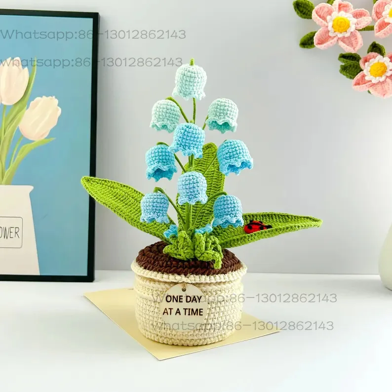 Handmade Crochet Bell Orchid Potted Plant in Gradient Colors Cotton Yarn Simulation Flower Desktop Bonsai Finished Gift