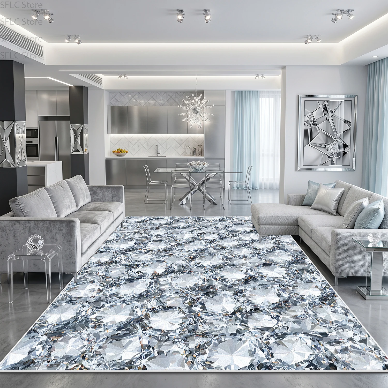 Modern Brilliant Diamonds Style Living Room Rug Home Decoration Luxury Washable Soft Carpet Large Area Antiskid Fluffy Floor Mat