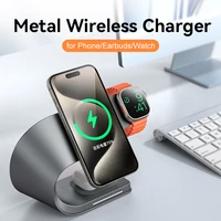 4 in 1 Wireless Charger Metal Shell Magnetic 15W Fast Charging Station Stand for iPhone 12-17 Mobile Phones Airpods Apple Watch 2