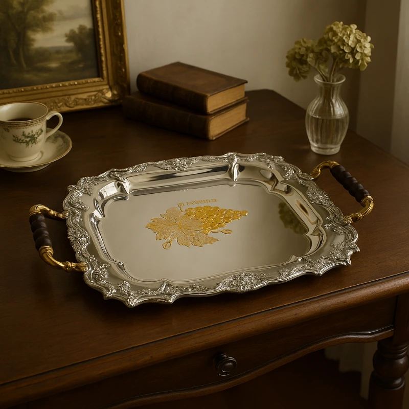 

Scandinavian Stainless Steel Serving Tray Heavy Duty for Coffee Tea Home Hotel Bar Wedding Gift - Luxury Home Decor