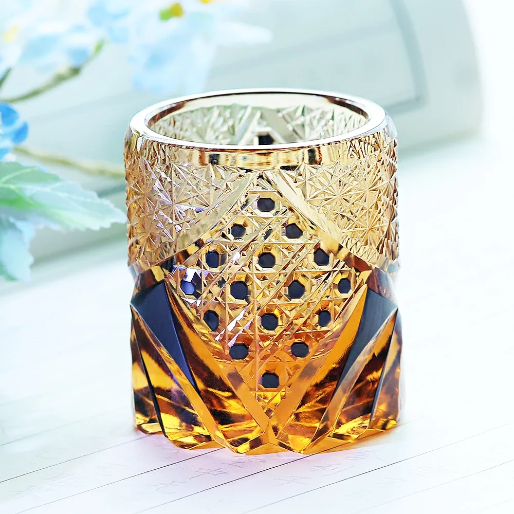 Handmade 30ml Edo Kiriko Glass Whiskey Cup Small Liquor Cup Vodka Glass Collectible Artisanal Japanese Sake Cup for Fine Dining