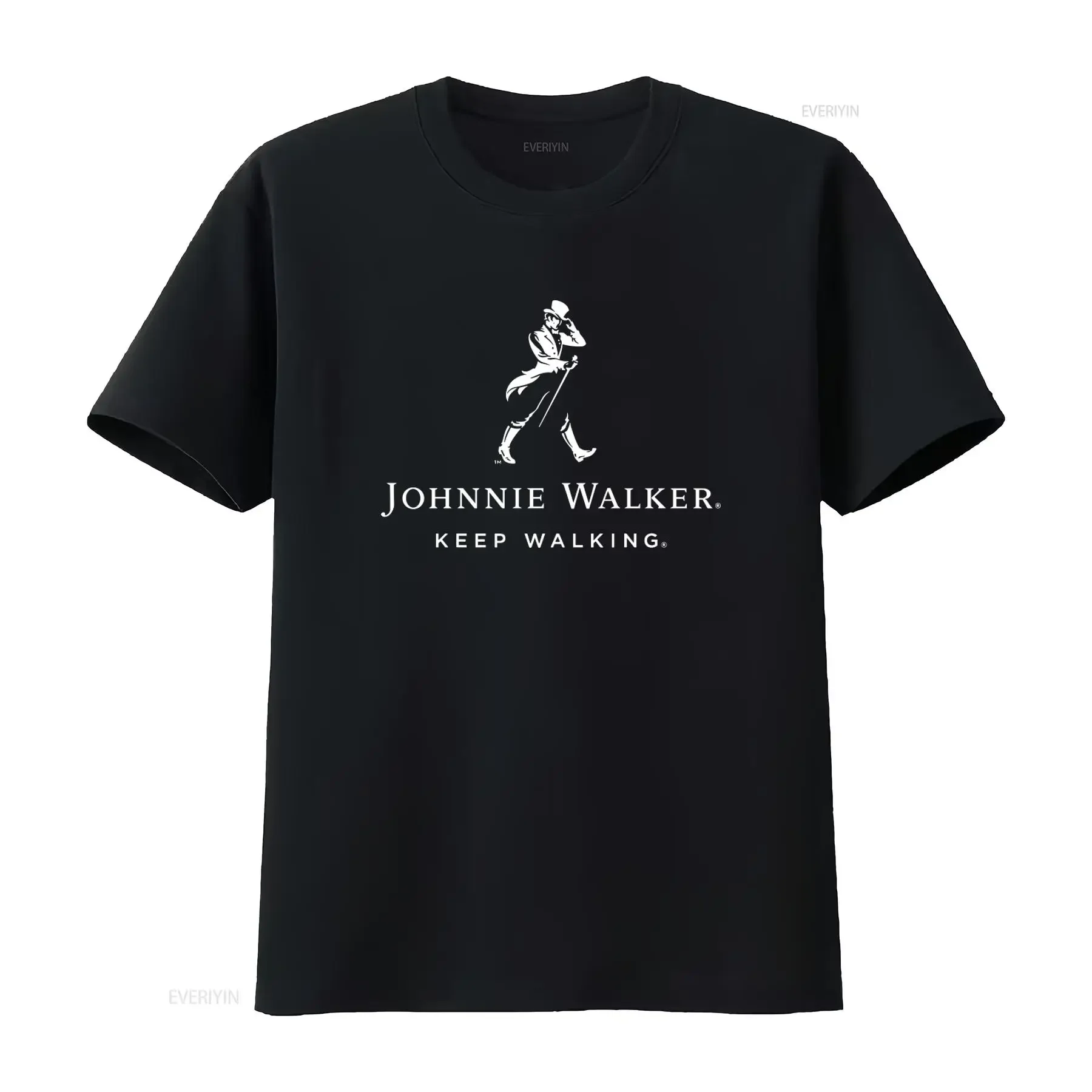 JOHNNIE WALKER KEEP WALKING Black Cotton T Shirt Size S to 2XL Classic Design Fashionable vintage Washed Breathable graphic