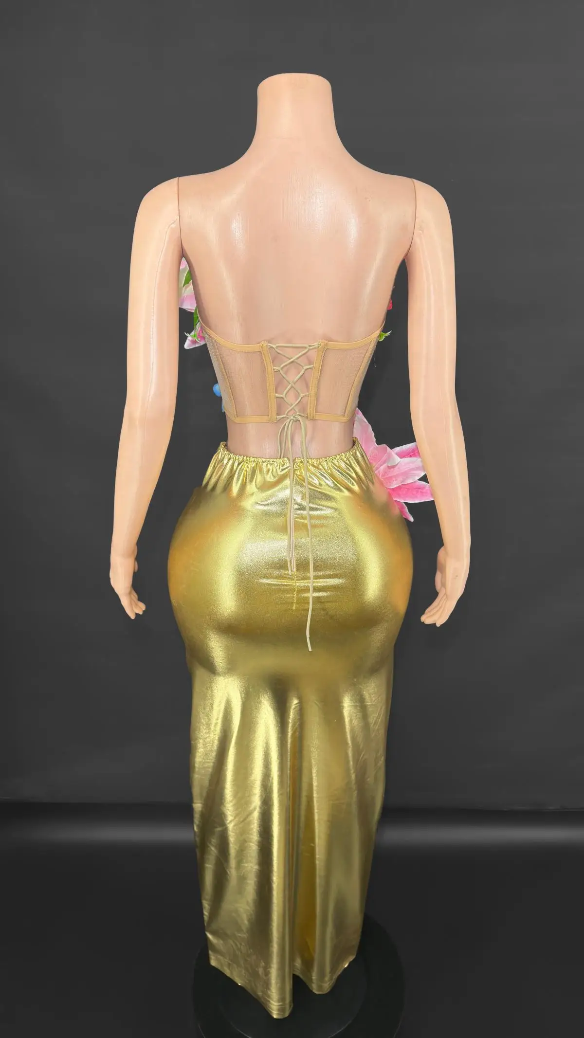 ZD "Sexy Sheer Flower Dress – Mesh See-Through Evening Outfit for Dance, Stage Show & Celebration Events"