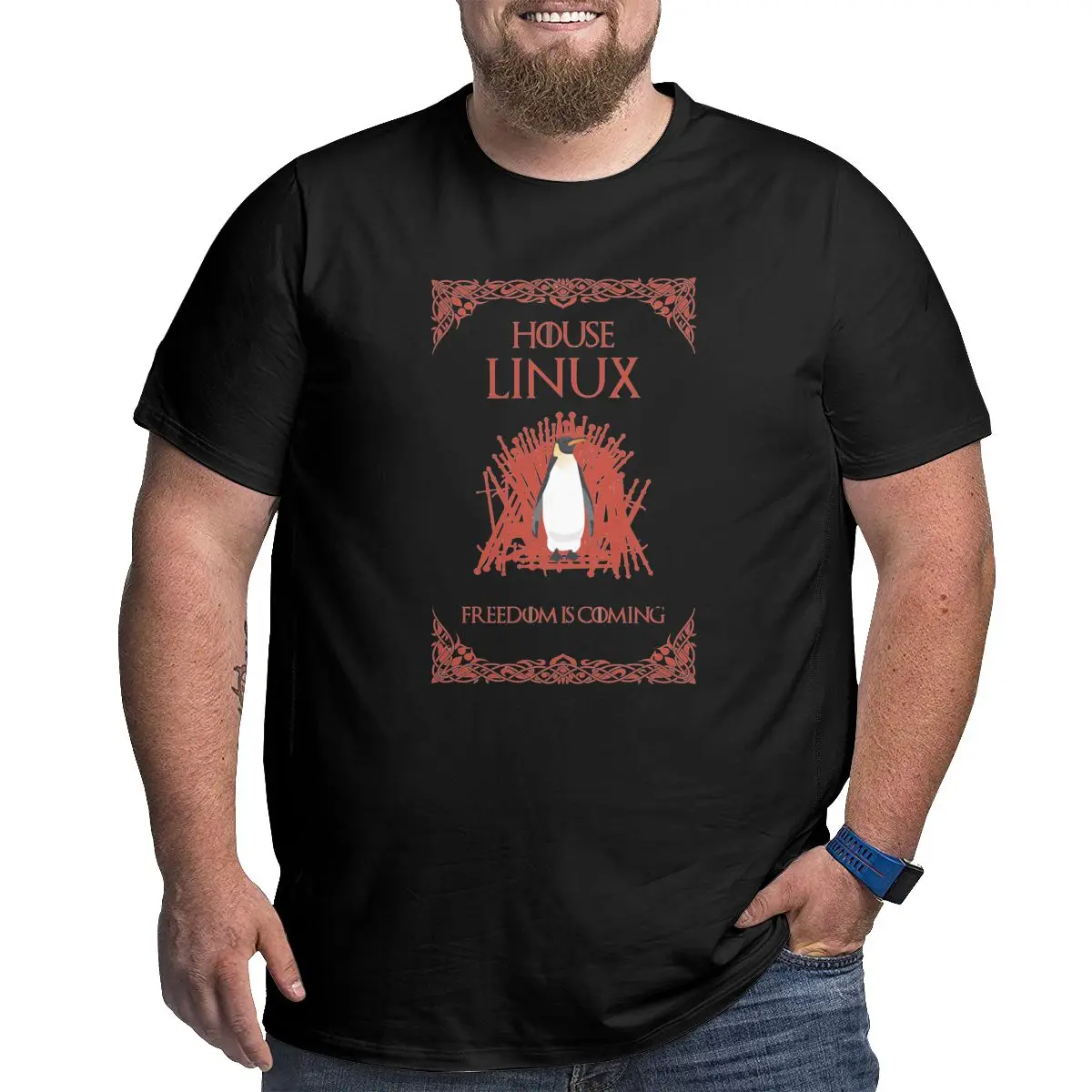 Men House Linux Classic T Shirts Pure Cotton printed Clothes designer graphic Round Neck Big Tall Tees Big Size 4XL 5XL 6XL