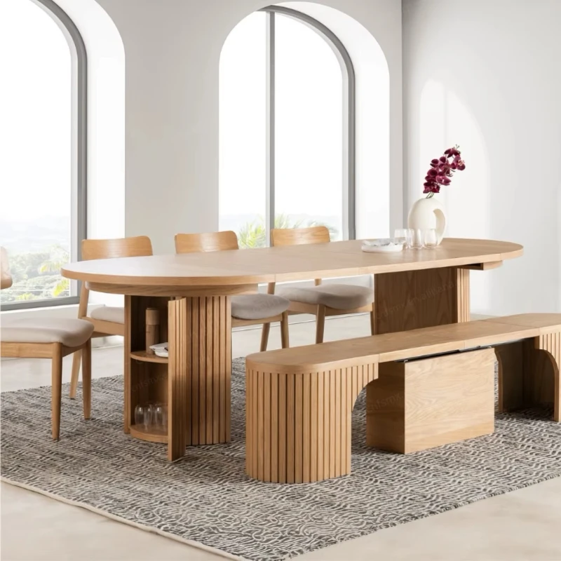 

Solid wood retractable dining table, suitable for family hotels, modern style, suitable for homestays
