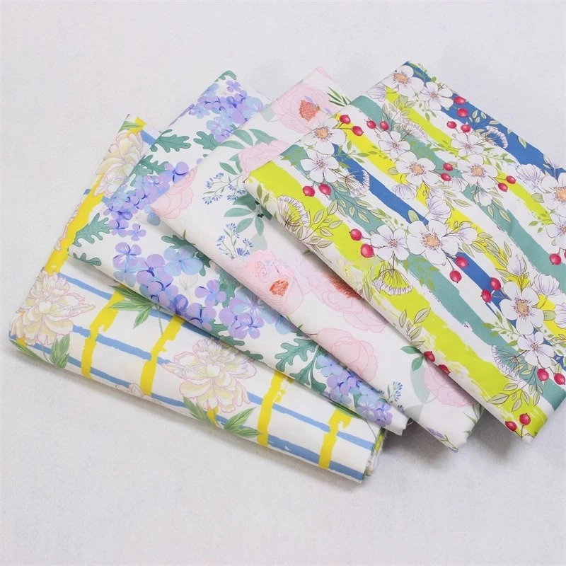 

140x50cm Cotton 60s Satin Digital Reactive Print Flower Fabric, for Shirts, Dresses, Loungewear, and Bedding Sewing Cloth