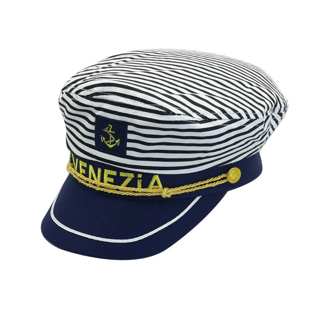 English retro-style striped embroidered ship anchor braided hat in contrasting colors for party cosplay, stage performance