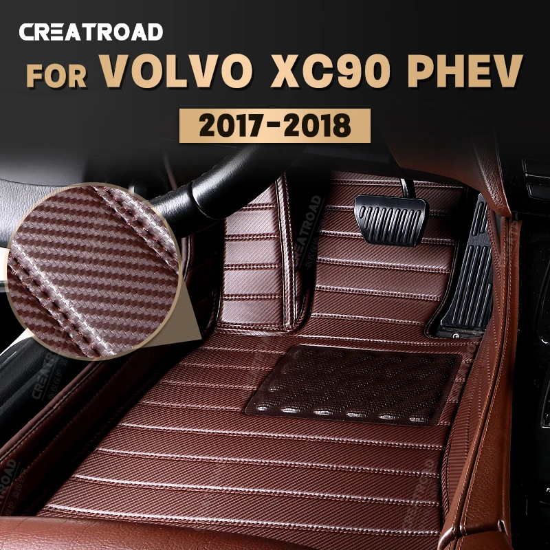 

Custom Carbon Fibre style Floor Mats For Volvo XC90 PHEV 2017 2018 Foot Carpet Cover Automobile Interior Accessories