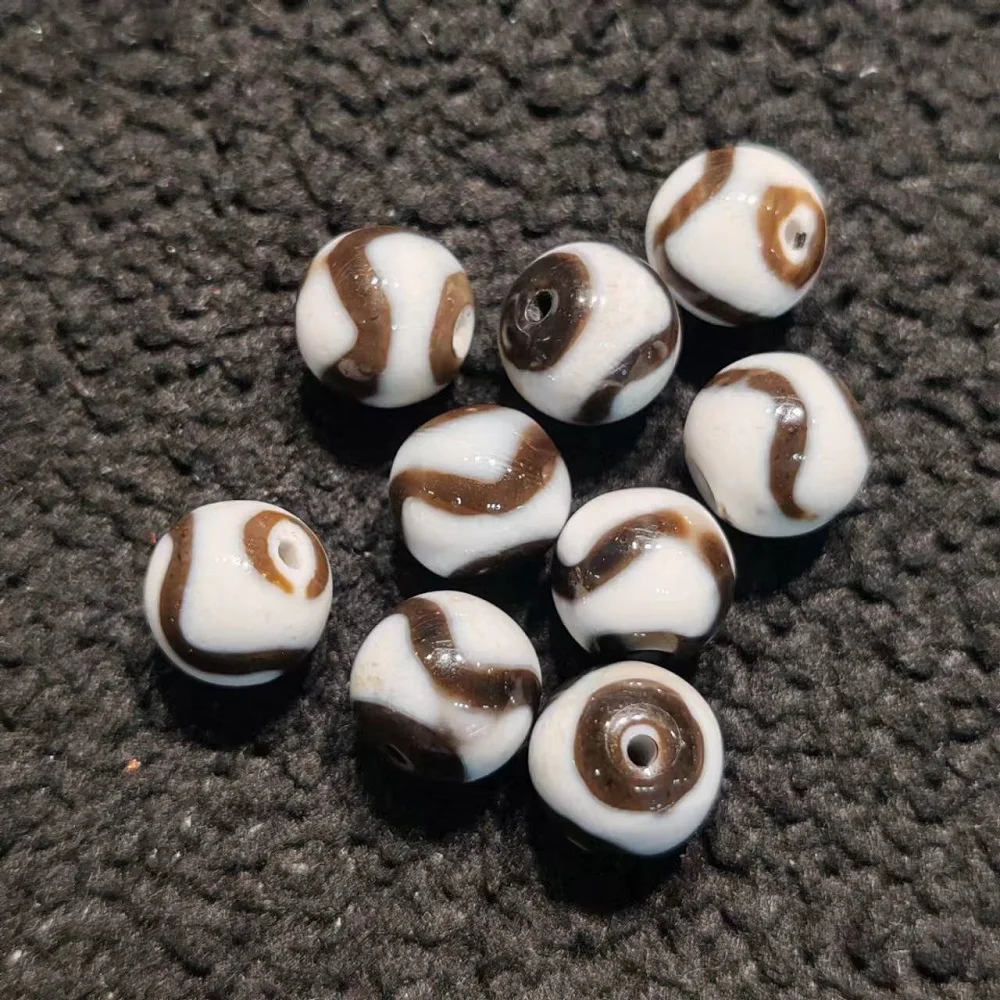 10pcs Tibetan 10mm Taiwan Penetration B-class Tiger Teeth Round Bead Agate Tianzhu Necklace Pendant Bracelet DIY Accessories Dzi