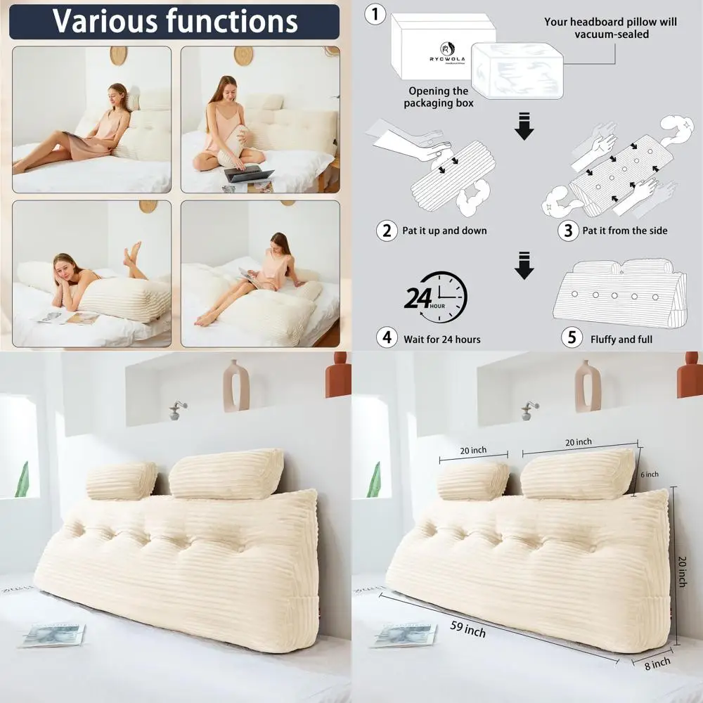 

Queen Size Wedge Pillow with Neck Rolls, Soft & Supportive for Bed Rest and Reading