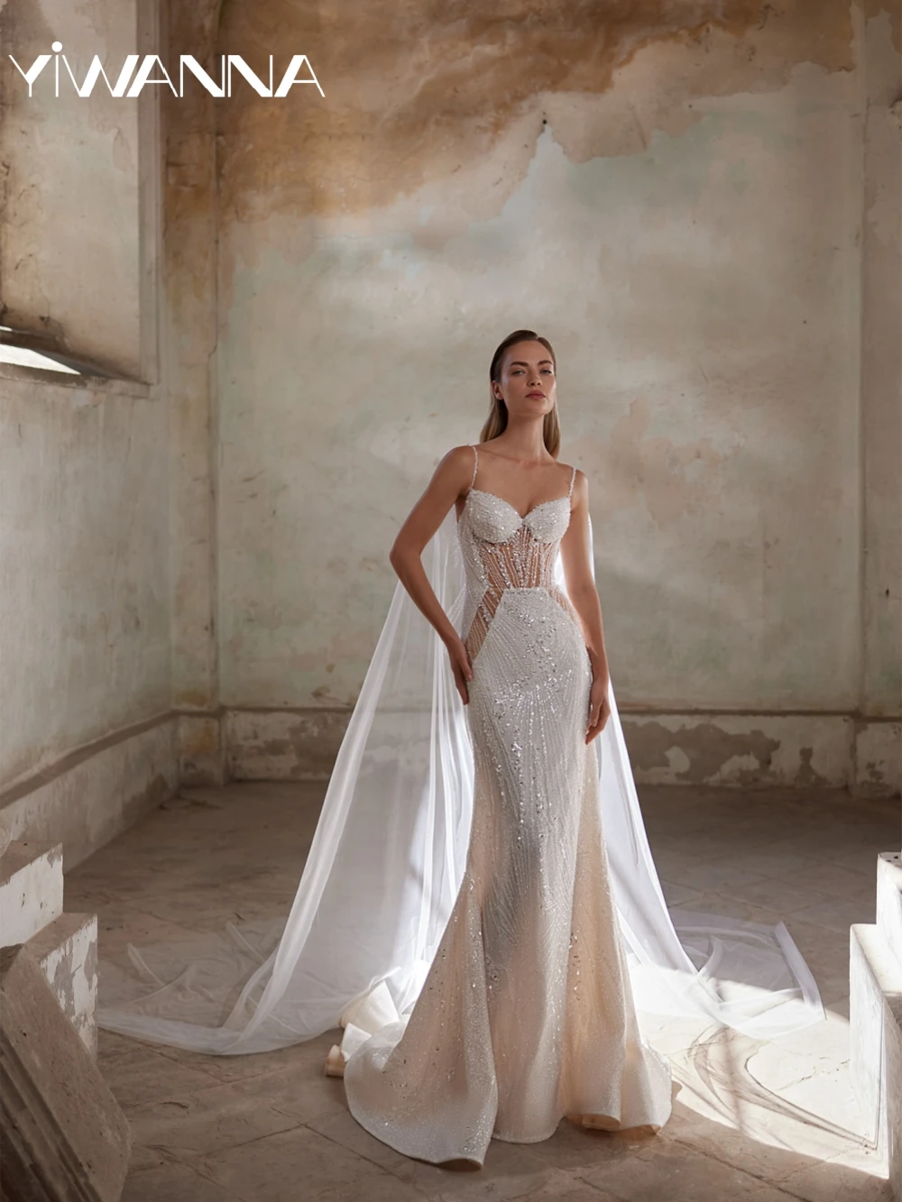 

Luxury Beaded Thin Straps Mermaid Long Wedding Dress Sweetheart Neck Bridal Gown New Customized Charming Dresses For Bride