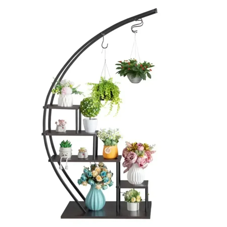 

5 Layers Semicircle Iron Wood Suitable For Garden Balcony Patio Lawn Home Dration Plant Stand Flower Pot Stand