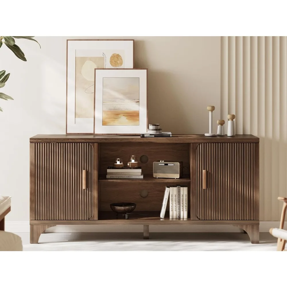 

Tall Mid Century Modern TV Stands for 55/60/65 Inch TV Boho Media Console for Living Room Fluted TV Entertainment Center